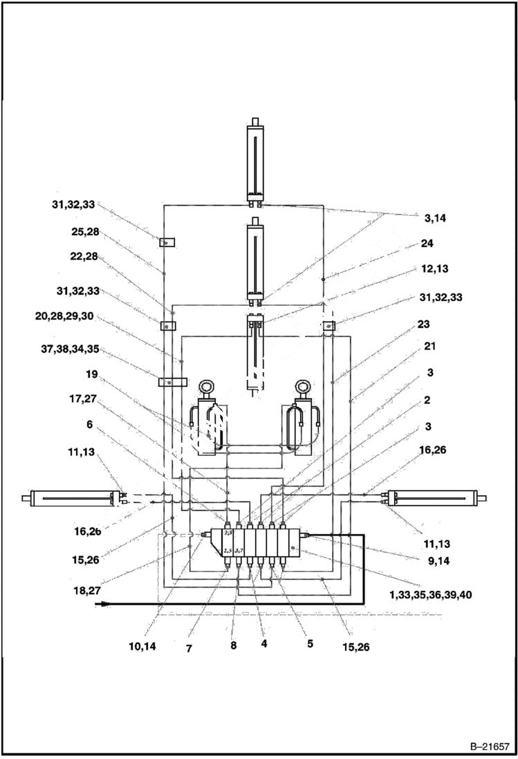 Схема запчастей Bobcat BL370 - HYDRAULIC CIRCUITRY Center Mount Backhoe HYDRAULIC SYSTEM