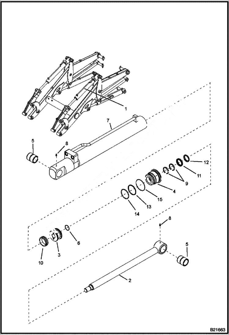 Схема запчастей Bobcat BL370 - TILT CYLINDER Right (BL370) 5704 11034 & Below (BL375) 5718 11013 & Below HYDRAULIC SYSTEM