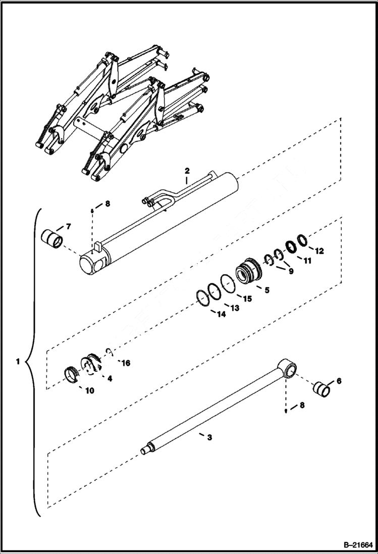 Схема запчастей Bobcat BL470 - LIFT CYLINDER Left (BL470) 5705 11011 & Below (BL475) 5719 11002 & Below HYDRAULIC SYSTEM