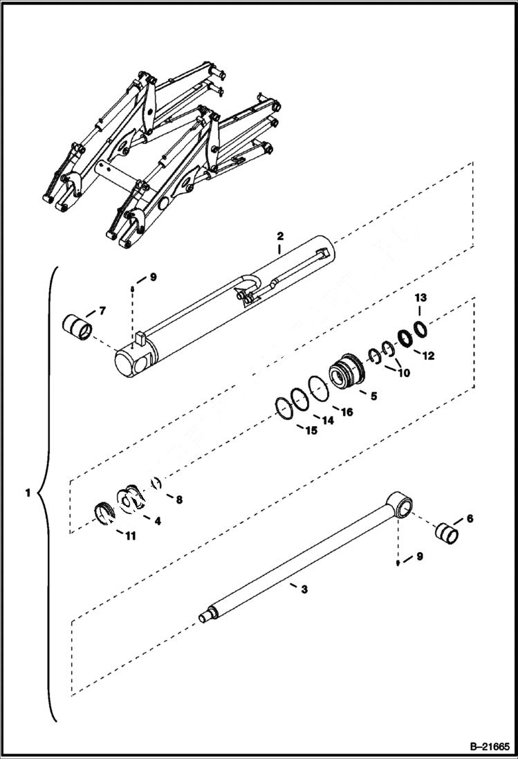 Схема запчастей Bobcat BL475 - LIFT CYLINDER Right (BL470) 5705 11011 & Below (BL475) 5719 11002 & Below HYDRAULIC SYSTEM