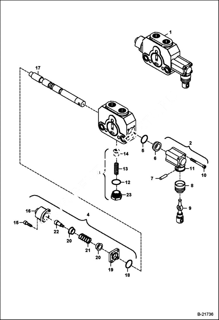 Схема запчастей Bobcat BL470 - SIDESHIFT BACKHOE VALVE (Left Stabilizer, Third Section) (Right Stabilizer, Fourth Section) HYDRAULIC SYSTEM