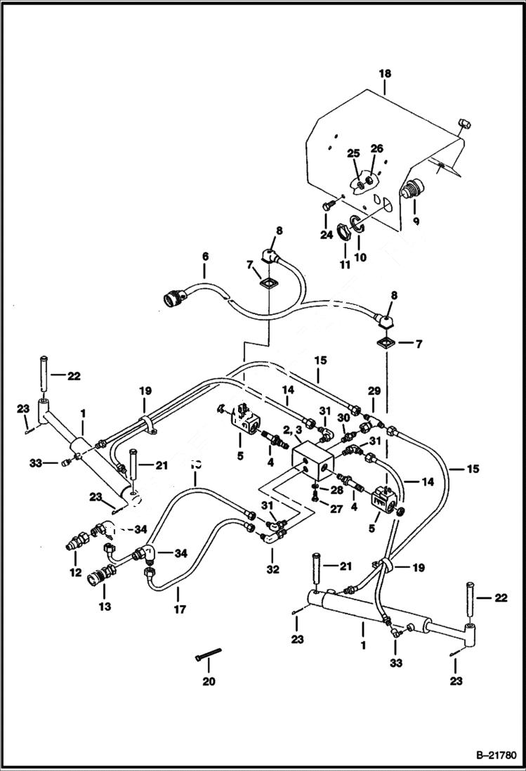 Схема запчастей Bobcat V-BLADE - V-BLADE (Hydraulic Circuitry) (W/14 Pin Harness) (60 0838) Loader