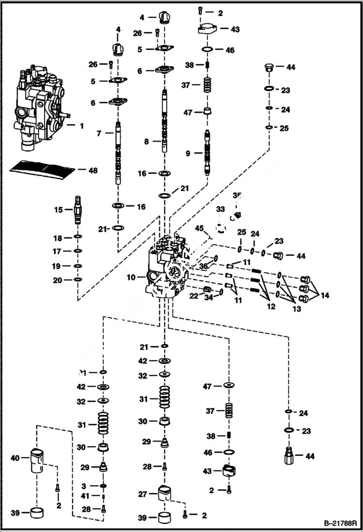 Схема запчастей Bobcat T-Series - HYDRAULIC CONTROL VALVE (Service Valve) (ACS) (5193 13000 & Abv, 5194 12000 & Abv, 5270 11001 & Abv, 5279 11001 & Abv) HYDRAULIC SYSTEM