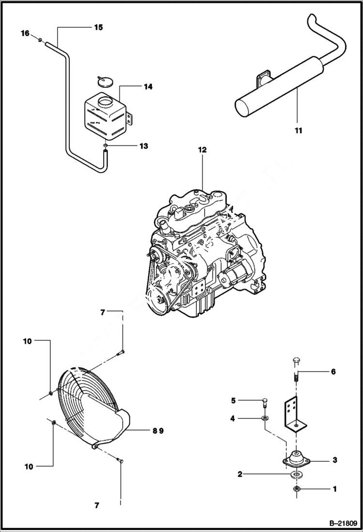 Схема запчастей Bobcat 6KW - ENGINE ASSEMBLY (CONT) MAIN FRAME