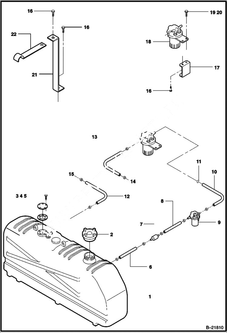 Схема запчастей Bobcat 6KW - FUEL TANK MOUNTING AND PIPING (CONT) MAIN FRAME