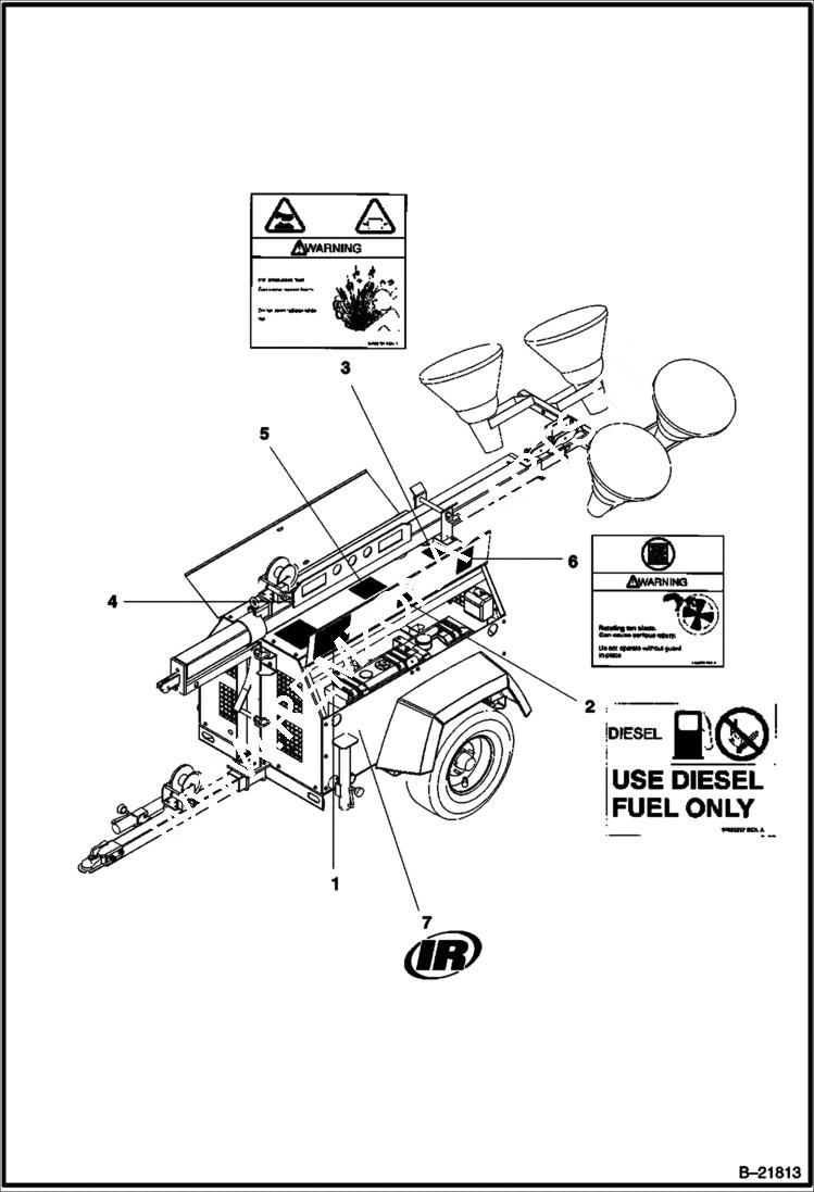 Схема запчастей Bobcat 6KW - DECAL LOCATION MAIN FRAME