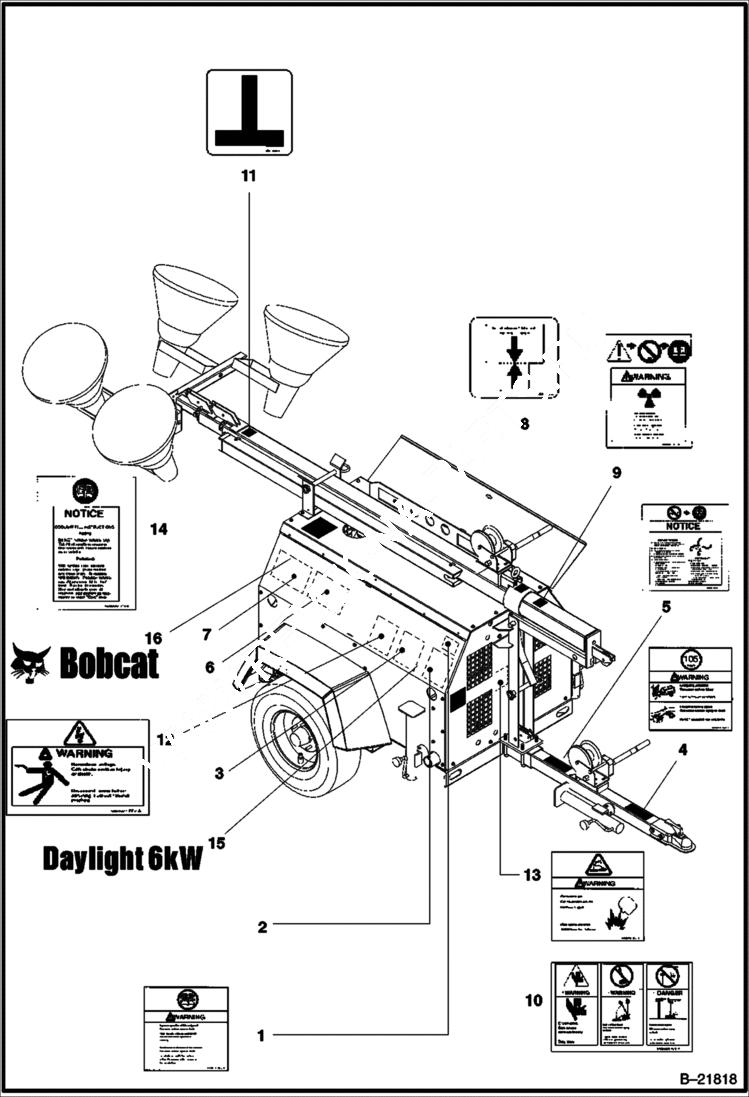 Схема запчастей Bobcat 6KW - DECAL LOCATION (CONT) MAIN FRAME