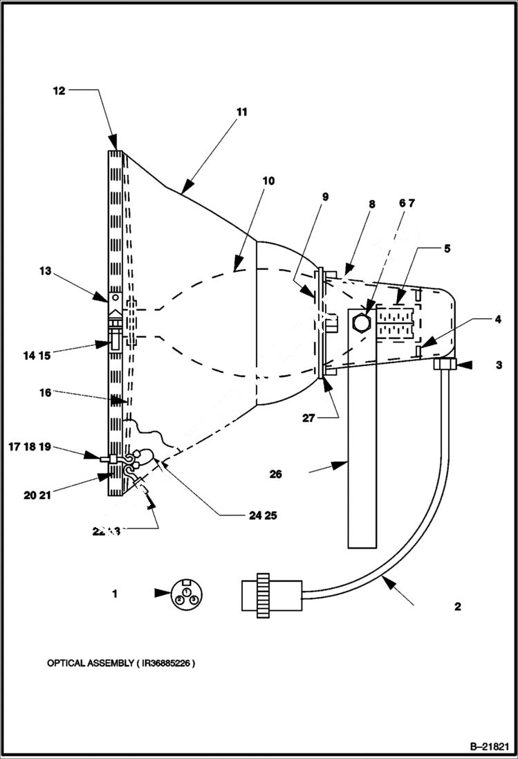 Схема запчастей Bobcat 6KW - OPTICAL / SOCKET ASSEMBLY (CON IR S/N 336844 & Below MAIN FRAME