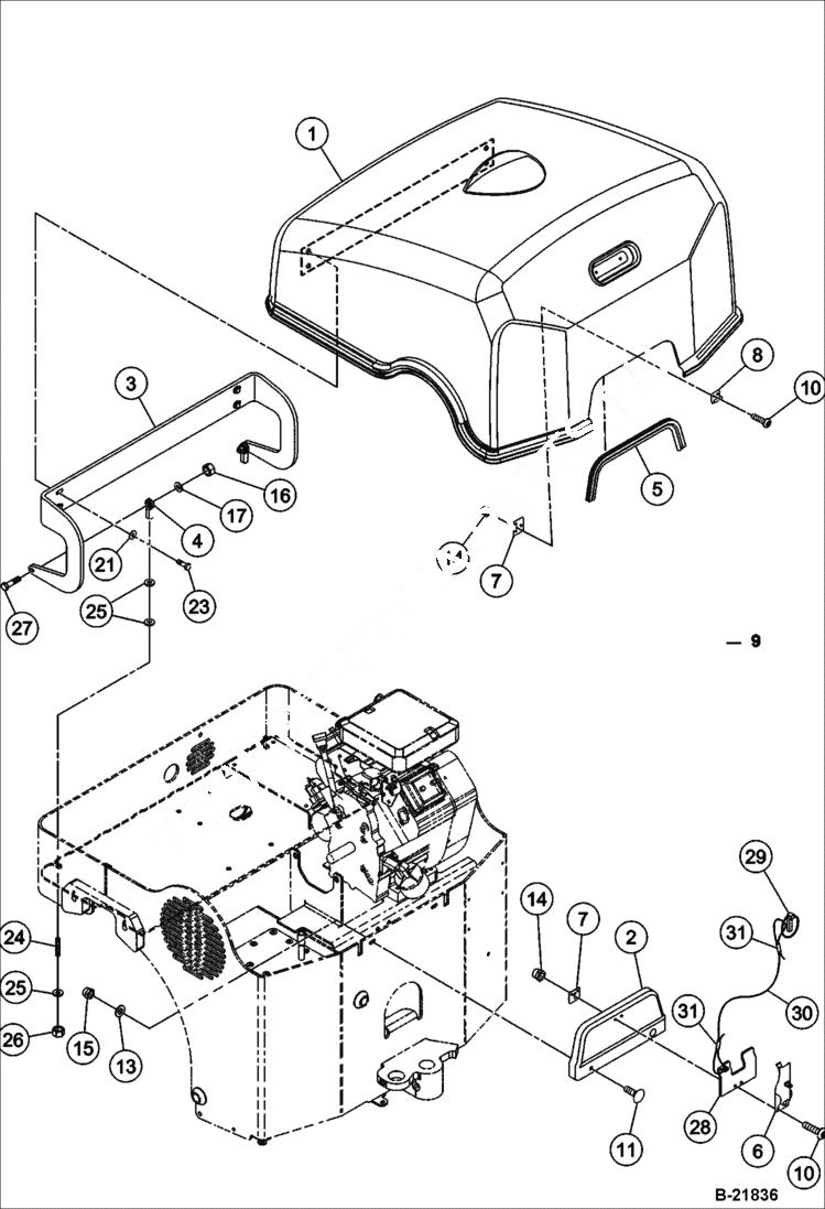 Схема запчастей Bobcat BCA12 - HOOD & TRIM INSTALLATION MAIN FRAME