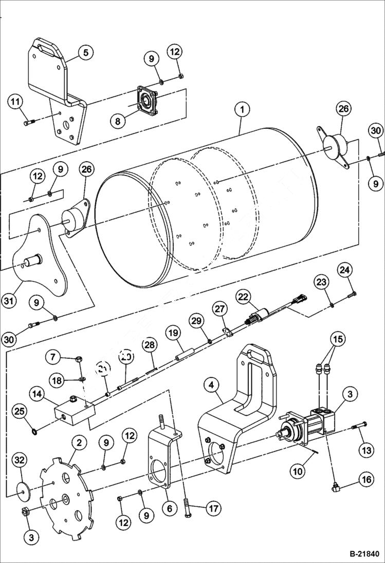 Схема запчастей Bobcat BCA12 - REAR DRUM ASSEMBLY DRUM