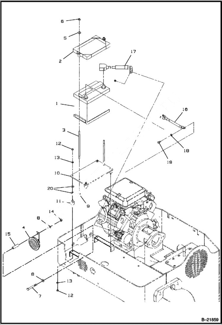 Схема запчастей Bobcat BCA12 - BATTERY & HORN INSTALLATION ELECTRICAL SYSTEM