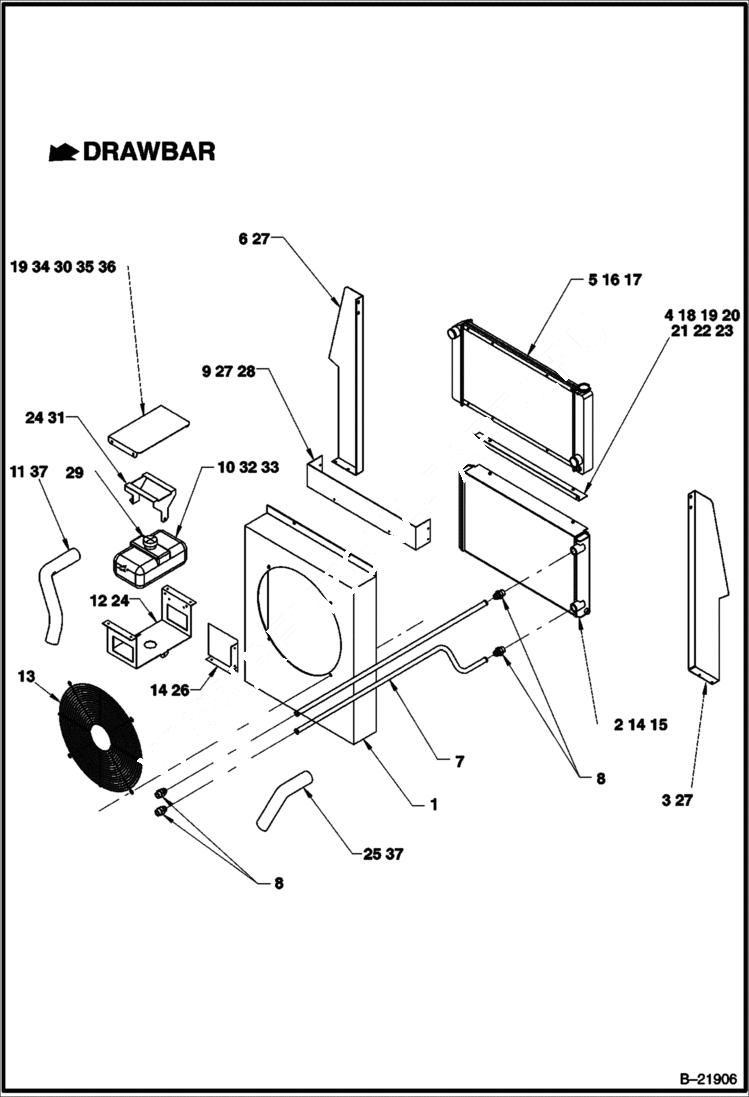 Схема запчастей Bobcat BAP185 - COOLING COMPLETE MAIN FRAME