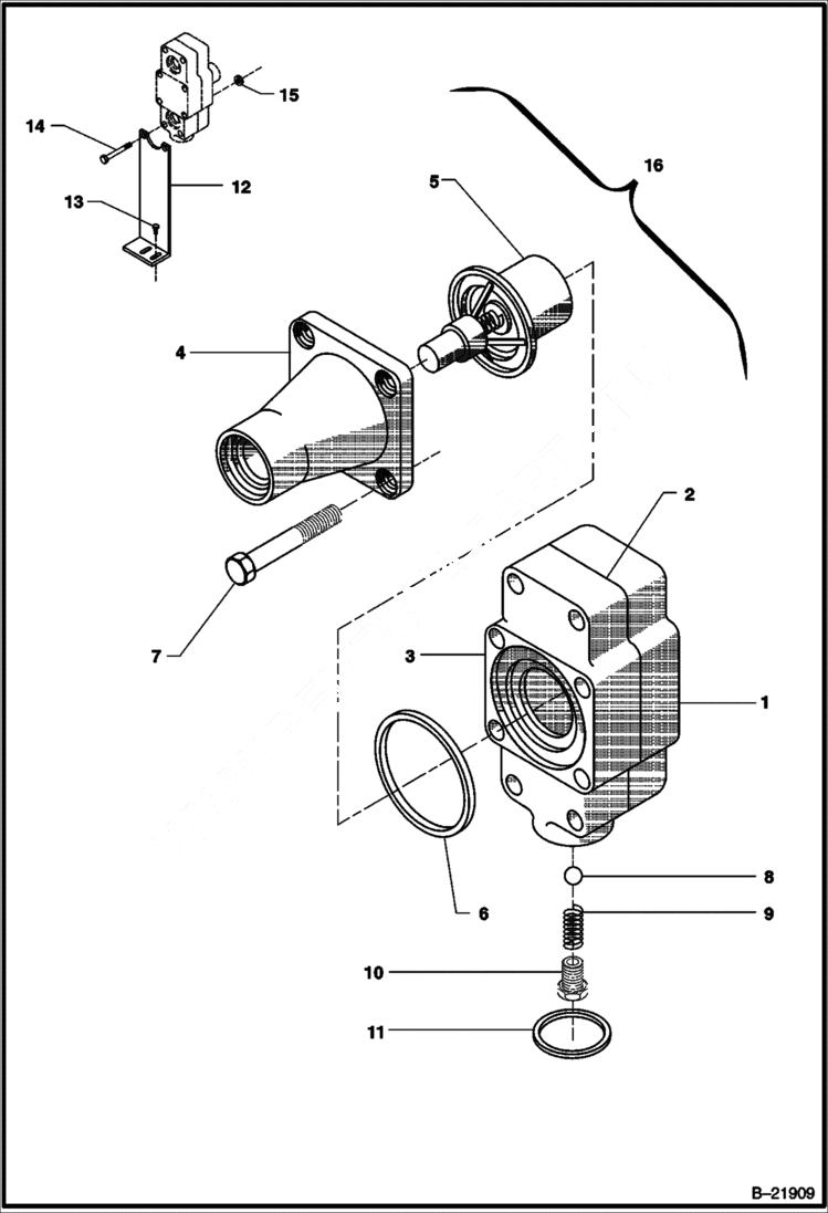 Схема запчастей Bobcat BAP185 - OIL TEMP BYPASS VALVE MAIN FRAME