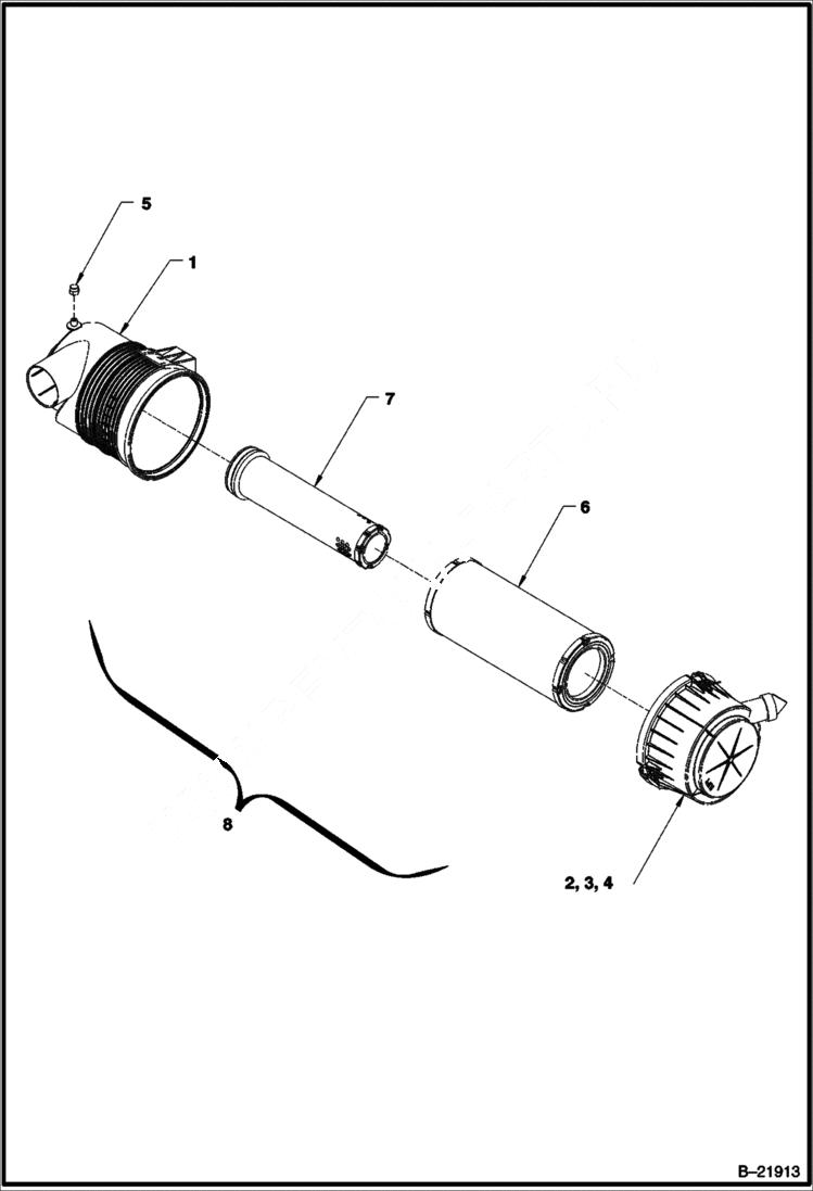 Схема запчастей Bobcat BAP185 - AIR CLEANER ASSEMBLY MAIN FRAME