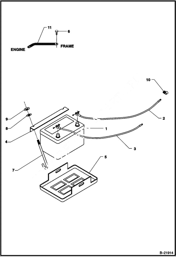 Схема запчастей Bobcat BAP185 - BATTERY AND MOUNTING MAIN FRAME