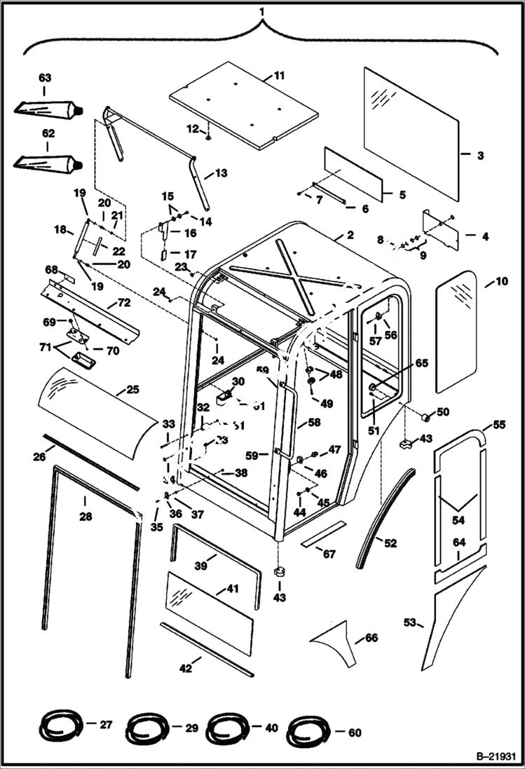 Схема запчастей Bobcat 320 - OPERATOR CAB (S/N 223811001 & Above, 223511001 & Above) MAIN FRAME