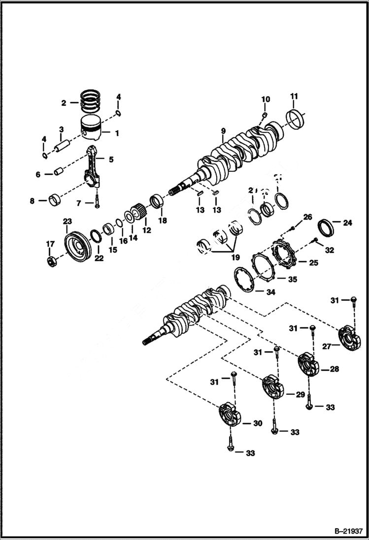 Схема запчастей Bobcat BL370 - PISTON & CRANKSHAFT (Tier I) (S/N 5727 11001 & Above) POWER UNIT