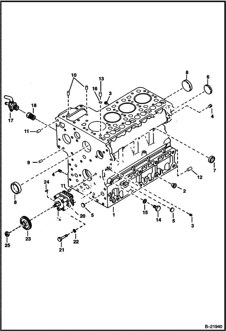 Схема запчастей Bobcat B300 - CRANKCASE Tier I 5723 11001 & Above POWER UNIT