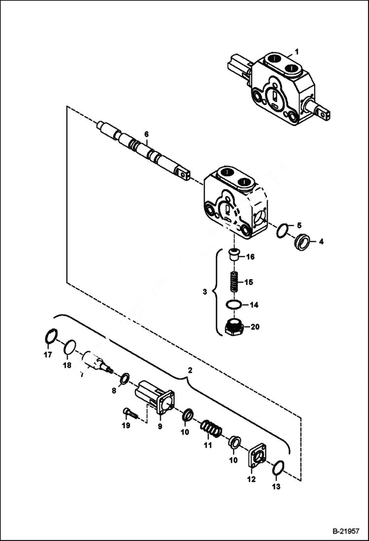 Схема запчастей Bobcat B100 - VALVE SECTION (Lift Section) HYDRAULIC SYSTEM