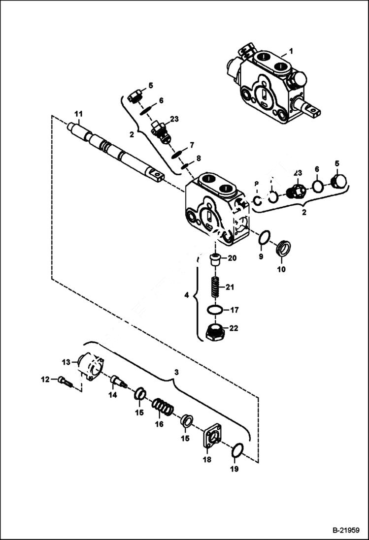 Схема запчастей Bobcat B100 - VALVE SECTION (Tilt Section) HYDRAULIC SYSTEM