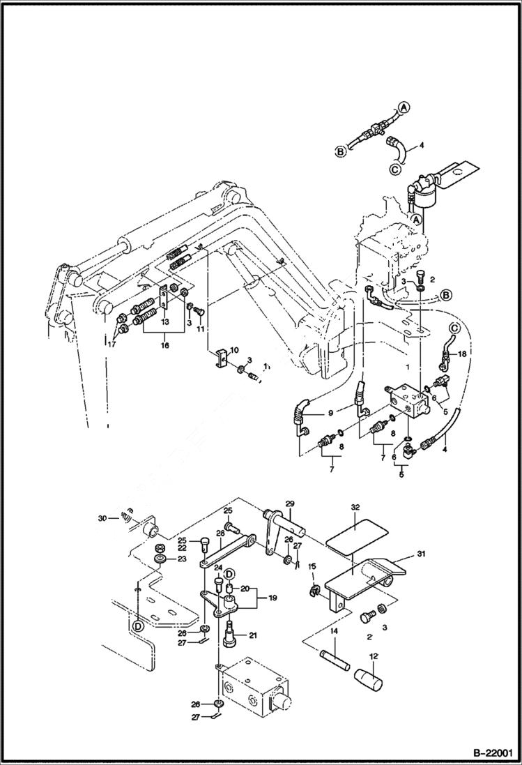 Схема запчастей Bobcat 316 - HYDRAULIC CIRCUITRY Auxiliary HYDROSTATIC/HYDRAULIC