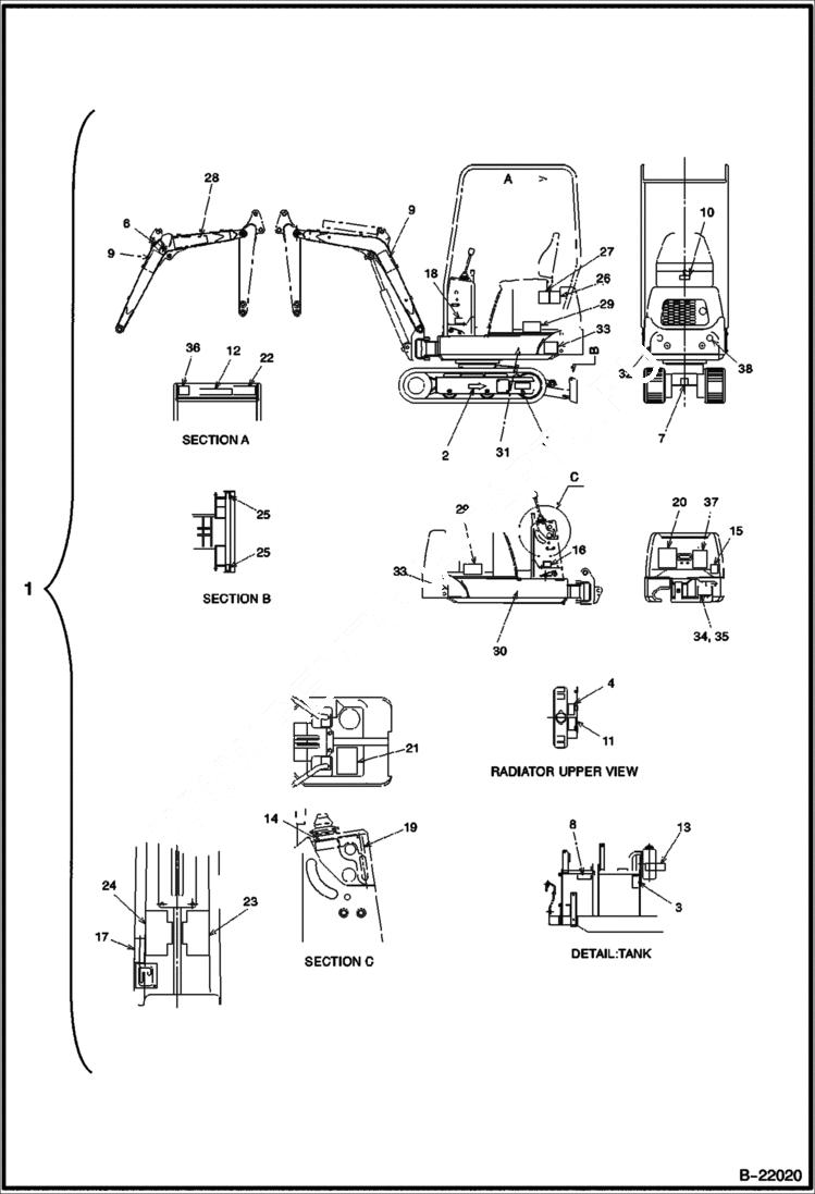 Схема запчастей Bobcat 316 - DECALS ESA ACCESSORIES & OPTIONS