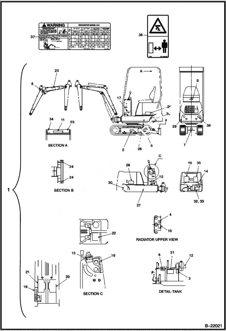 Схема запчастей Bobcat 316 - DECALS NA ACCESSORIES & OPTIONS