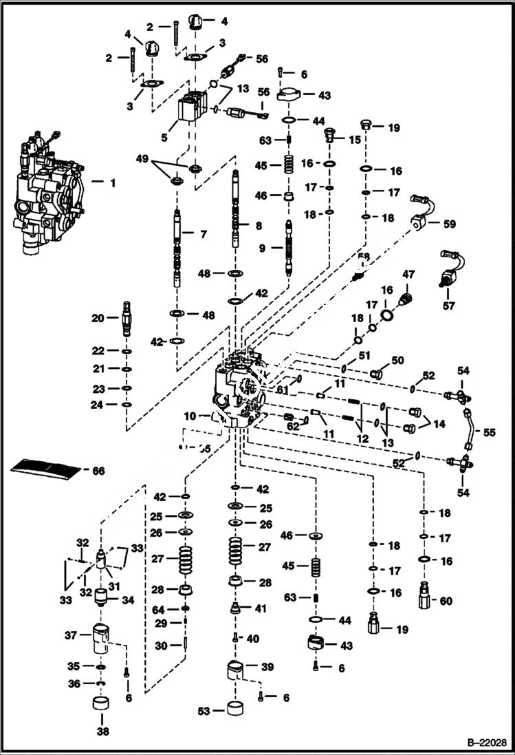 Схема запчастей Bobcat T-Series - HYDRAULIC CONTROL VALVE (BICS Combo Valve) (S/N 5242 11001 & Abv, 5275 11001-12999, 5276 11001-12999) HYDRAULIC SYSTEM