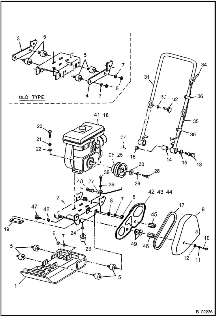 Схема запчастей Bobcat VIBRATORY PLATE COMPACTOR - MAIN FRAME (Vibration, Engine & Controls) MAIN FRAME