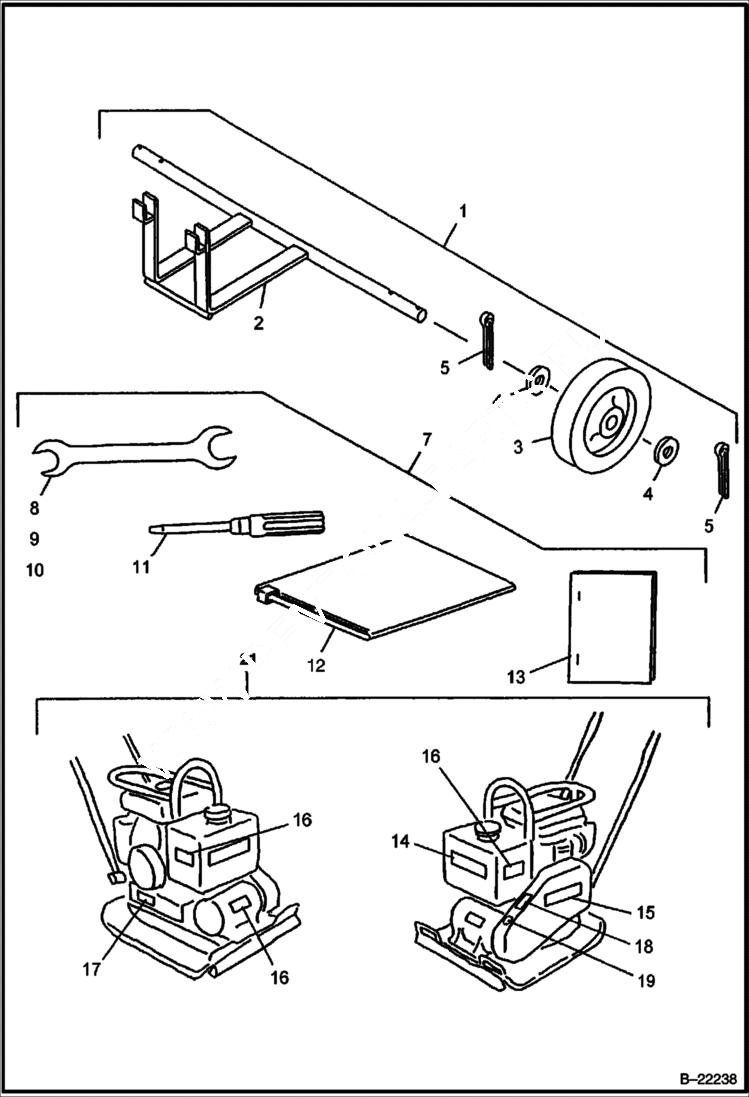 Схема запчастей Bobcat VIBRATORY PLATE COMPACTOR - CART ASSEMBLY (Tool Kit & Decals) MAIN FRAME