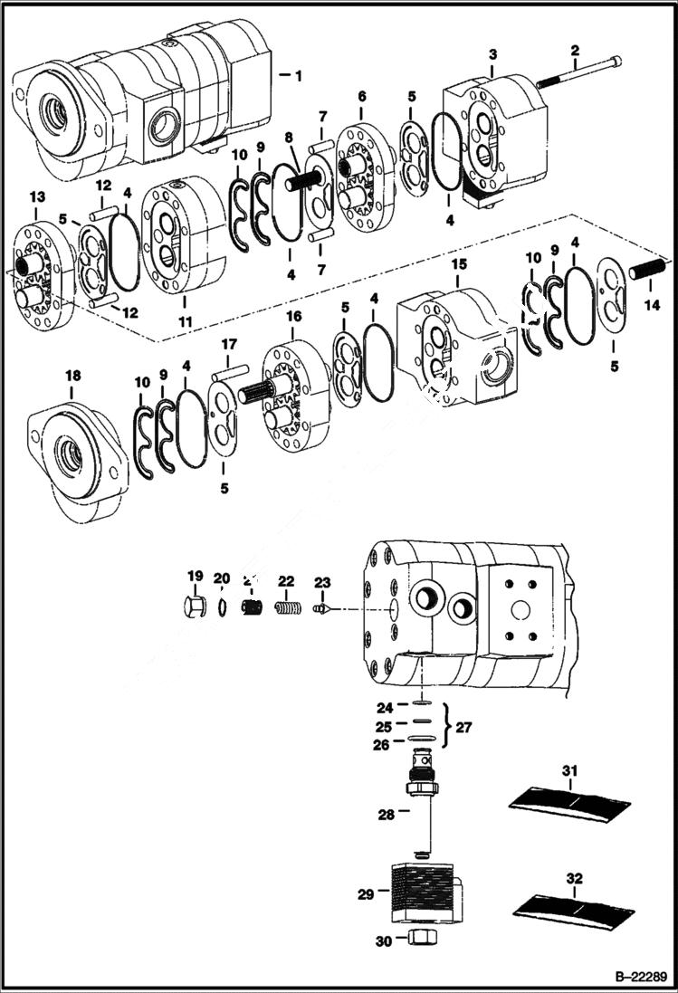 Схема запчастей Bobcat S-Series - HIGH FLOW HYDRAULICS (Triple Gear Pump) HIGH FLOW HYDRAULICS