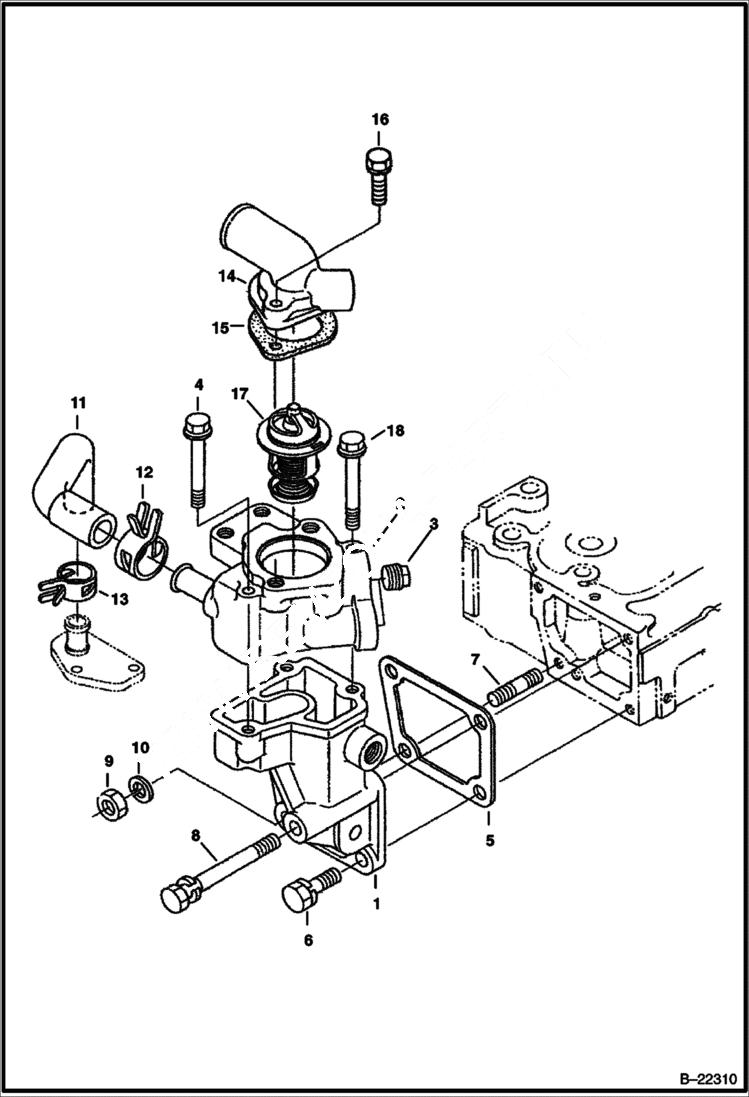 Схема запчастей Bobcat 430 - WATER FLANGE & THERMOSTAT (S/N 562511001 & Above) POWER UNIT