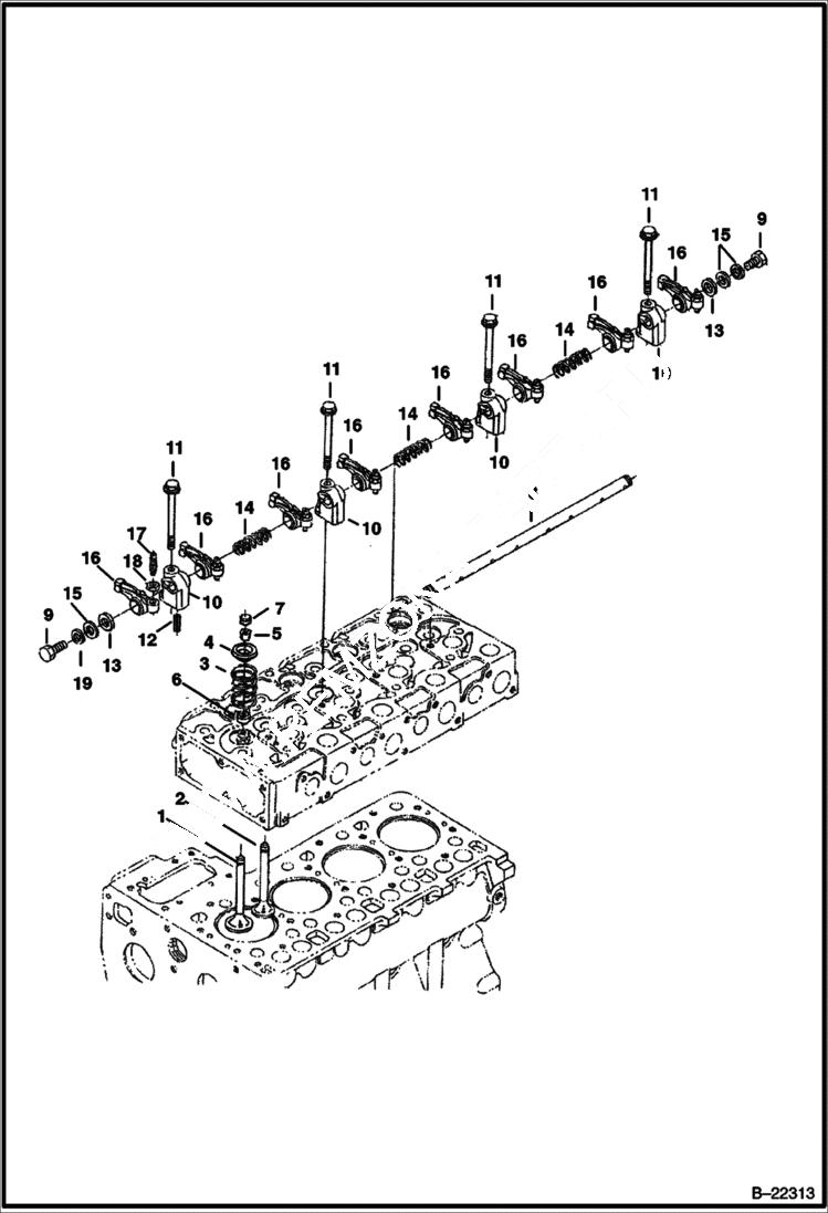 Схема запчастей Bobcat 430 - VALVE & ROCKER ARM (S/N 562511001 & Above) POWER UNIT