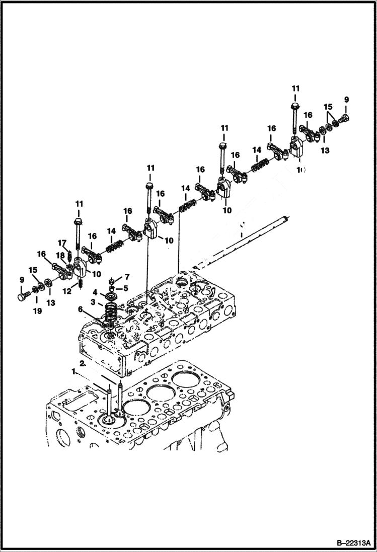 Схема запчастей Bobcat 430 - VALVE & ROCKER ARM (S/N 562711001 & Above) POWER UNIT