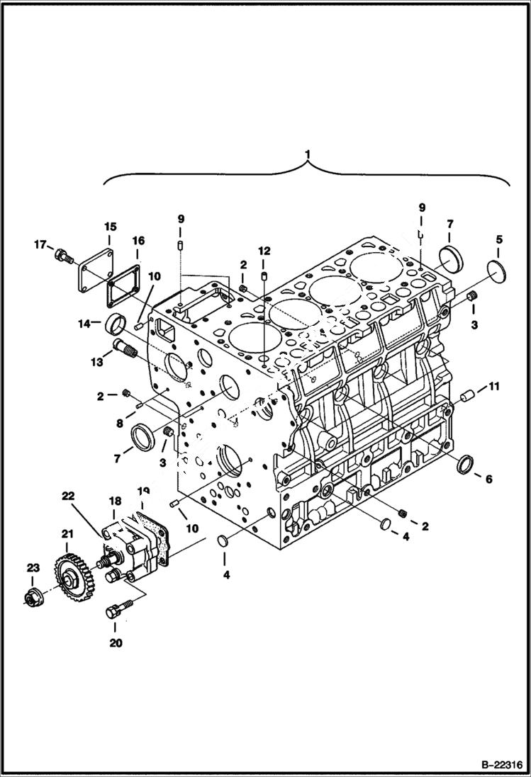 Схема запчастей Bobcat 435 - CRANKCASE (S/N 562611001 & Above) POWER UNIT