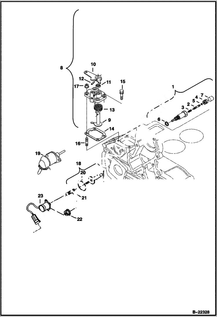 Схема запчастей Bobcat 435 - ENGINE STOP LEVER (S/N 562611001 & Above) POWER UNIT