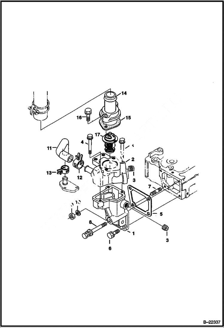 Схема запчастей Bobcat 435 - WATER FLANGE & THERMOSTAT (S/N 562611001 & Above) POWER UNIT