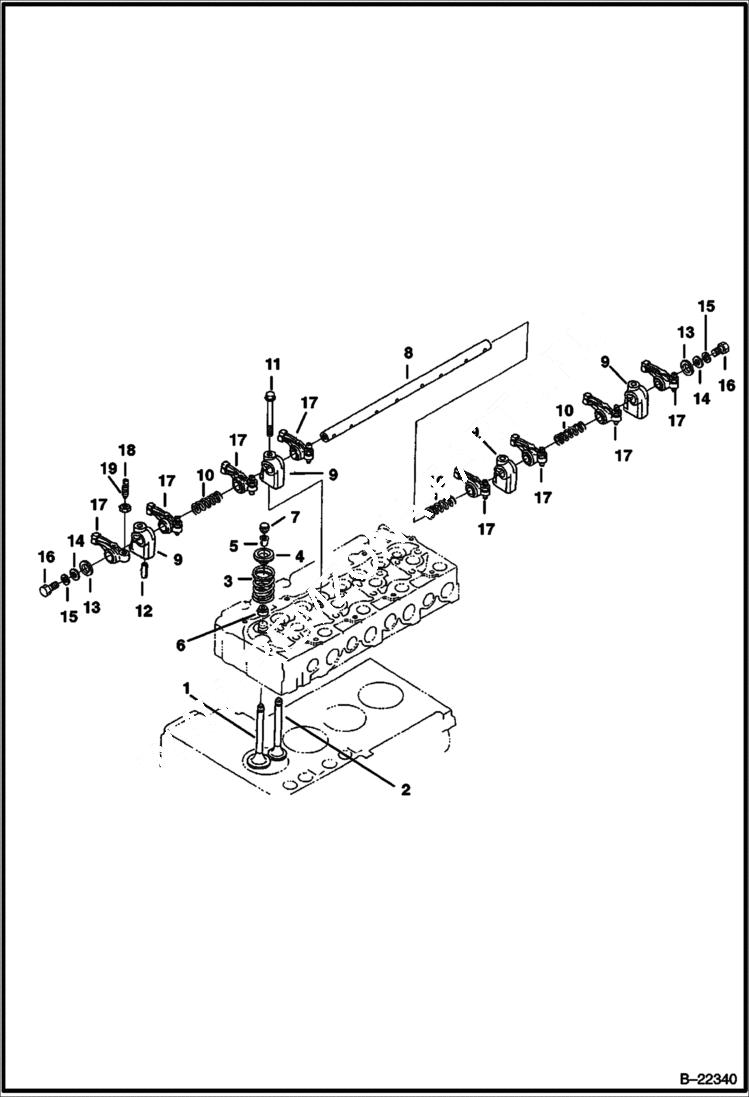 Схема запчастей Bobcat 435 - VALVE & ROCKER ARM (S/N 562611001 & Above) POWER UNIT