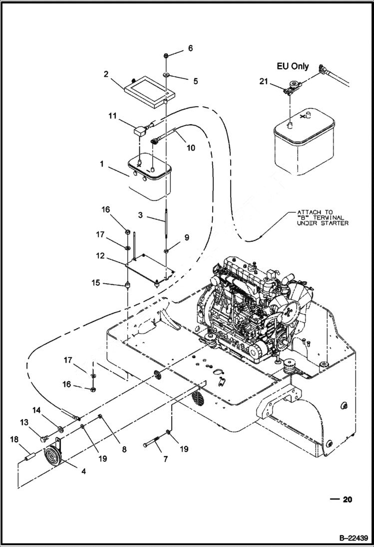 Схема запчастей Bobcat BCA24 - BATTERY & HORN ELECTRICAL SYSTEM