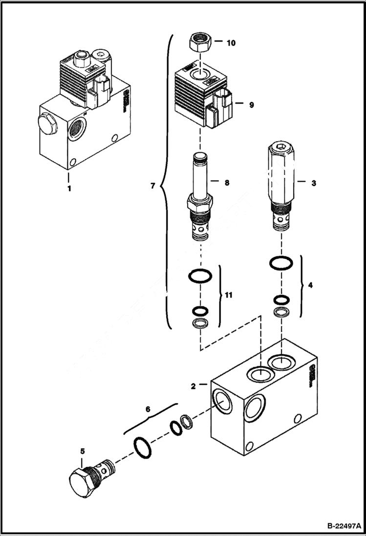 Схема запчастей Bobcat A-Series - HIGH FLOW HYDRAULICS (Solenoid Valve) (40/37 G.P.M.) (S/N 526412200, 526512100 & Above) HIGH FLOW HYDRAULICS