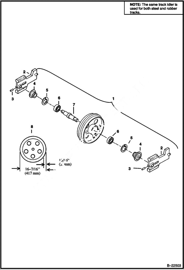 Схема запчастей Bobcat 337 - FRONT IDLER (Modified)(Unsealed Bearings & No Oil Fill Plug) UNDERCARRIAGE