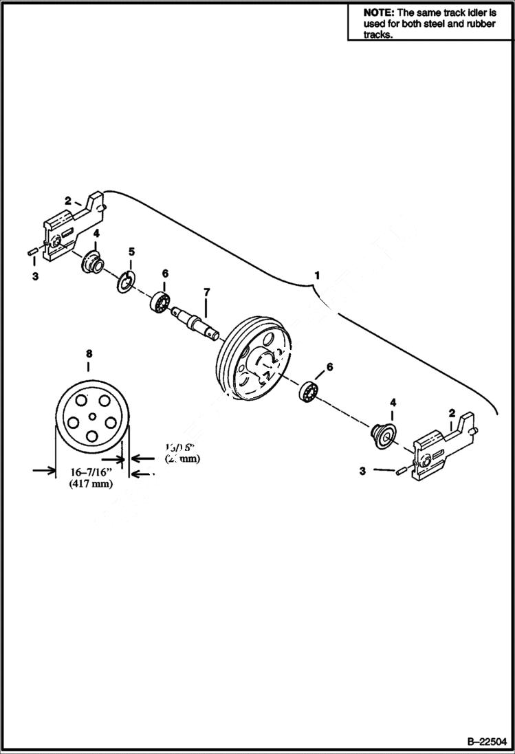 Схема запчастей Bobcat 337 - FRONT IDLER (Sealed Bearings) UNDERCARRIAGE