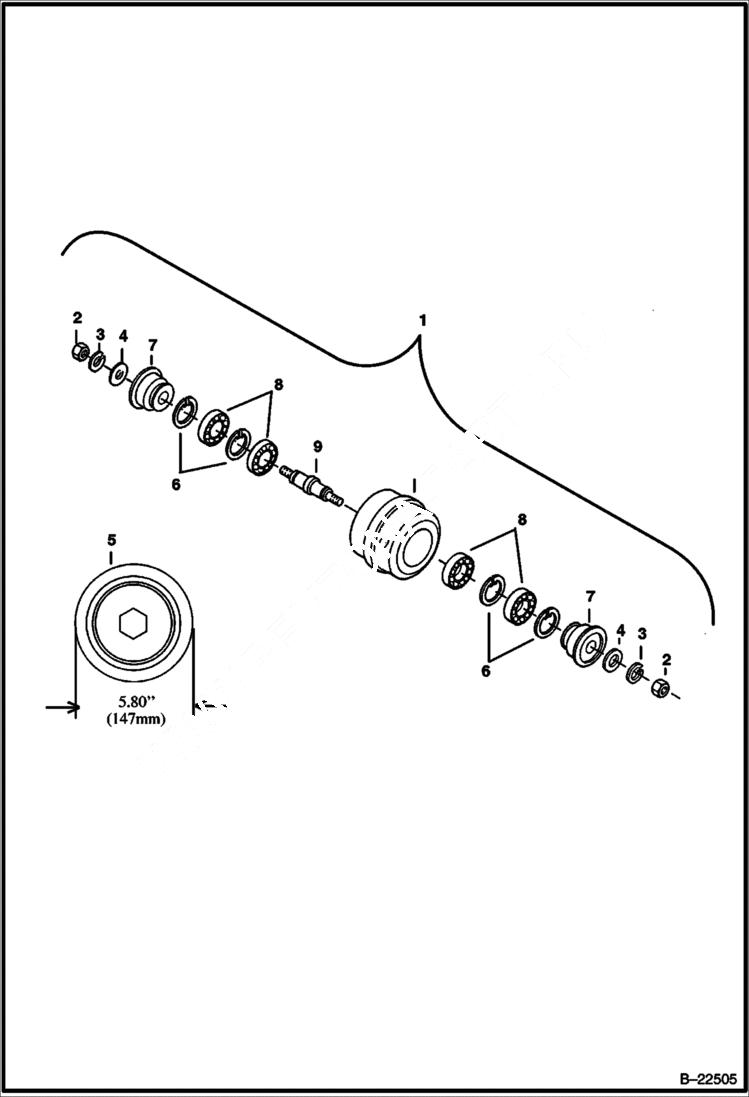 Схема запчастей Bobcat 341 - TRACK ROLLER (Steel Tracks) (Nut Mounted) (S/N 233311600 & Above and 233211493 & Above) UNDERCARRIAGE