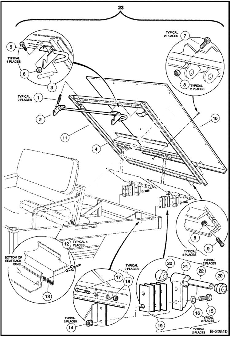 Схема запчастей Bobcat 2100 - TILT BED, HINGE & LATCH (2100S) MAIN FRAME