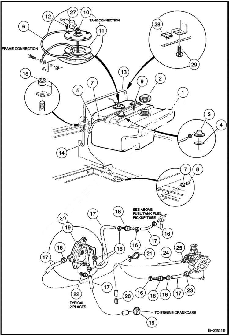 Схема запчастей Bobcat 2100S - FUEL SYSTEM (2100S) MAIN FRAME