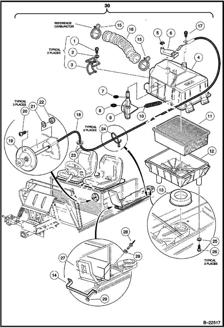 Схема запчастей Bobcat 2100S - INTAKE DUCT, CHOKE & AIR BOX ASSEMBLY (2100S) POWER UNIT