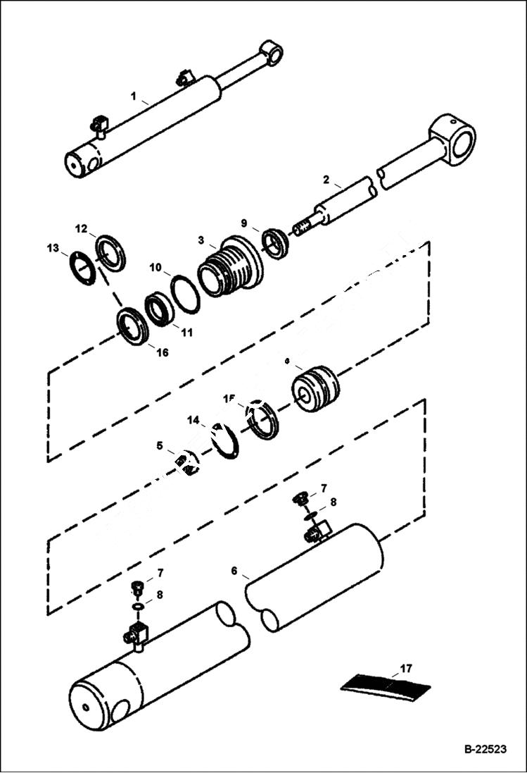 Схема запчастей Bobcat 337 - BLADE CYLINDER (S/N 233312389 & Above and 233212250 & Above) HYDRAULIC SYSTEM