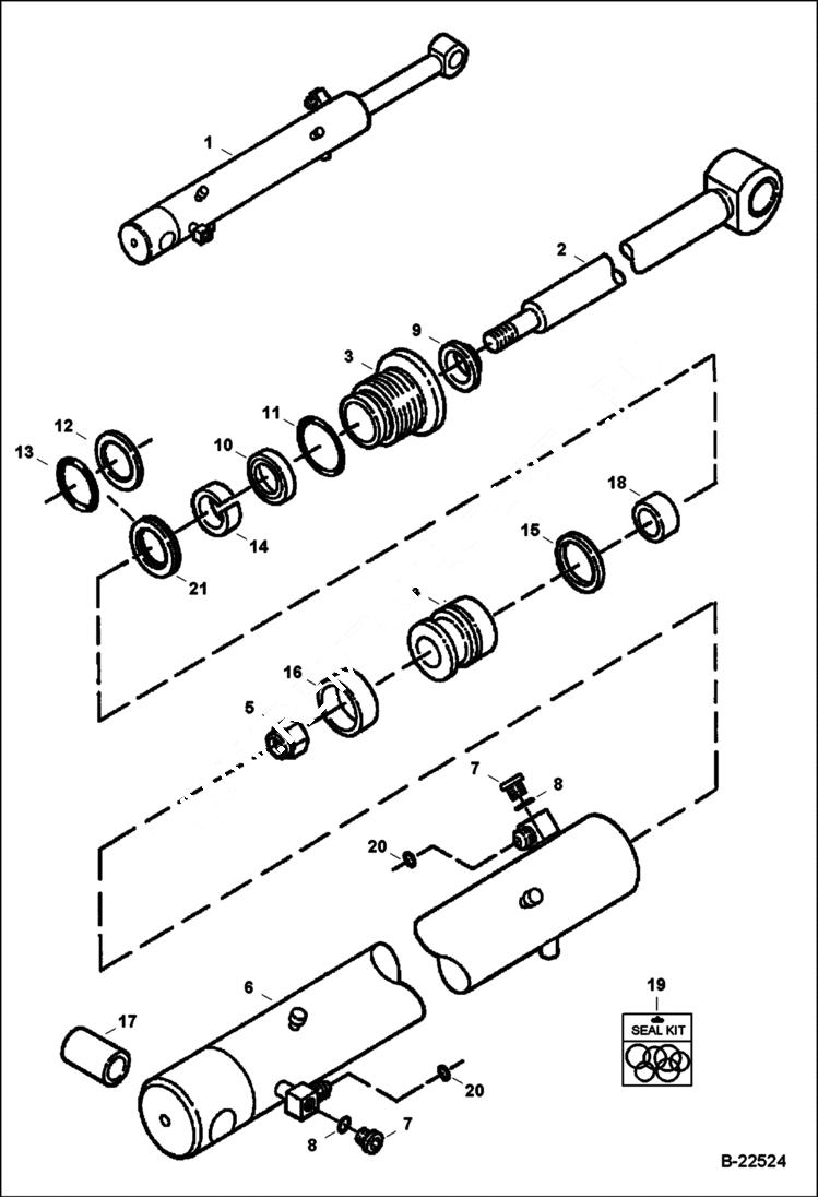 Схема запчастей Bobcat 337 - BOOM CYLINDER (2.25 Rod) (S/N 5154 11628 & Above and 2306 11001 & Above) HYDRAULIC SYSTEM