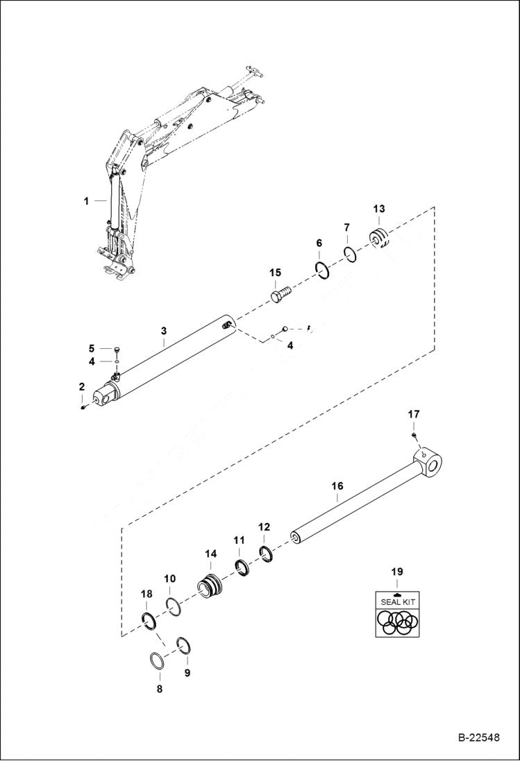 Схема запчастей Bobcat B250 - BUCKET CYLINDER Side Shift Backhoe HYDRAULIC SYSTEM