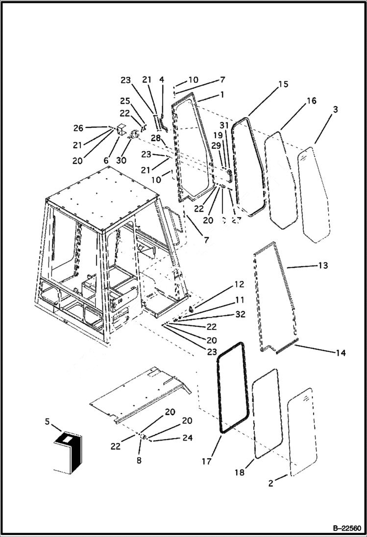 Схема запчастей Bobcat B250 - CAB Right Side Window CAB
